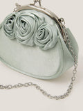 Monsoon kids' satin bag in sage with rose applique, UK version