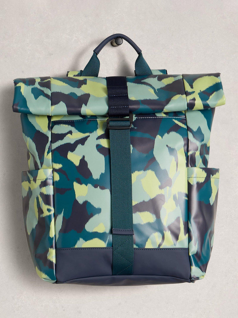 White Stuff Alex Abstract roll top backpack in blue - British product