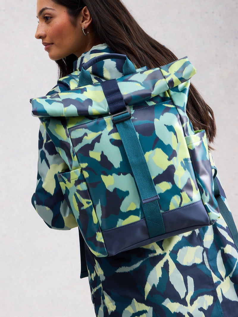 White Stuff Alex Abstract roll top backpack in blue - British product