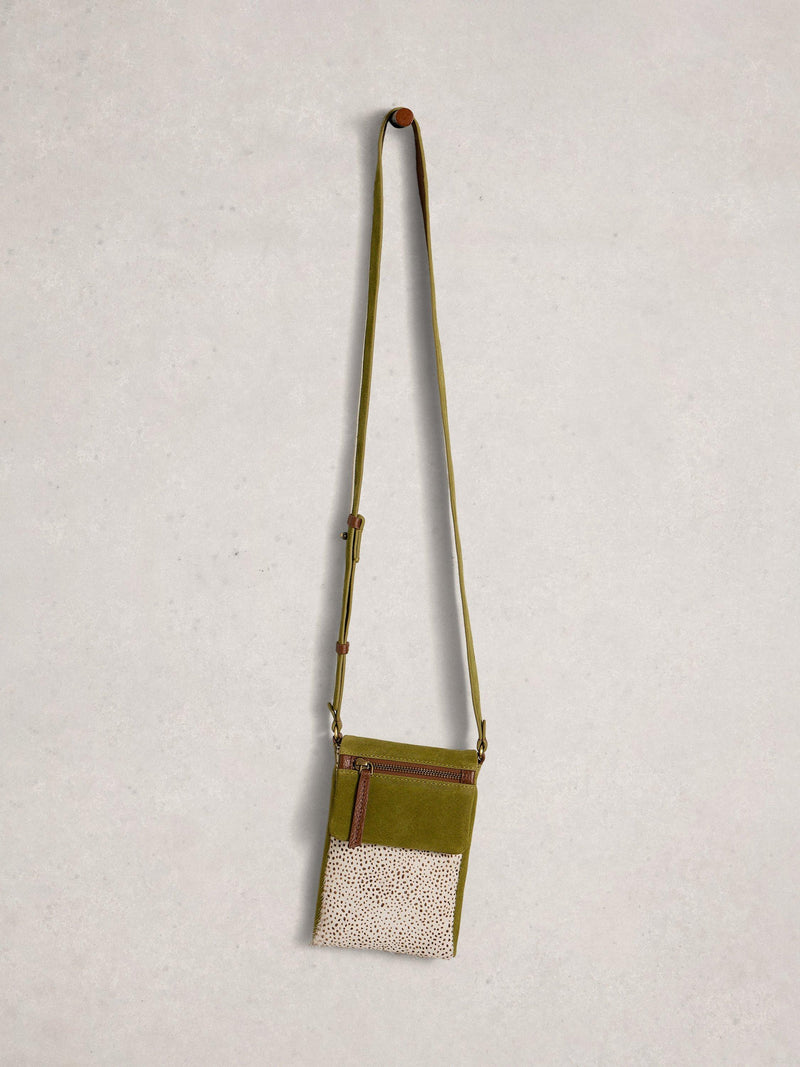 White Stuff Tiggy suede crossbody bag green, imported from the UK
