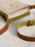 White Stuff Tiggy suede crossbody bag green, imported from the UK