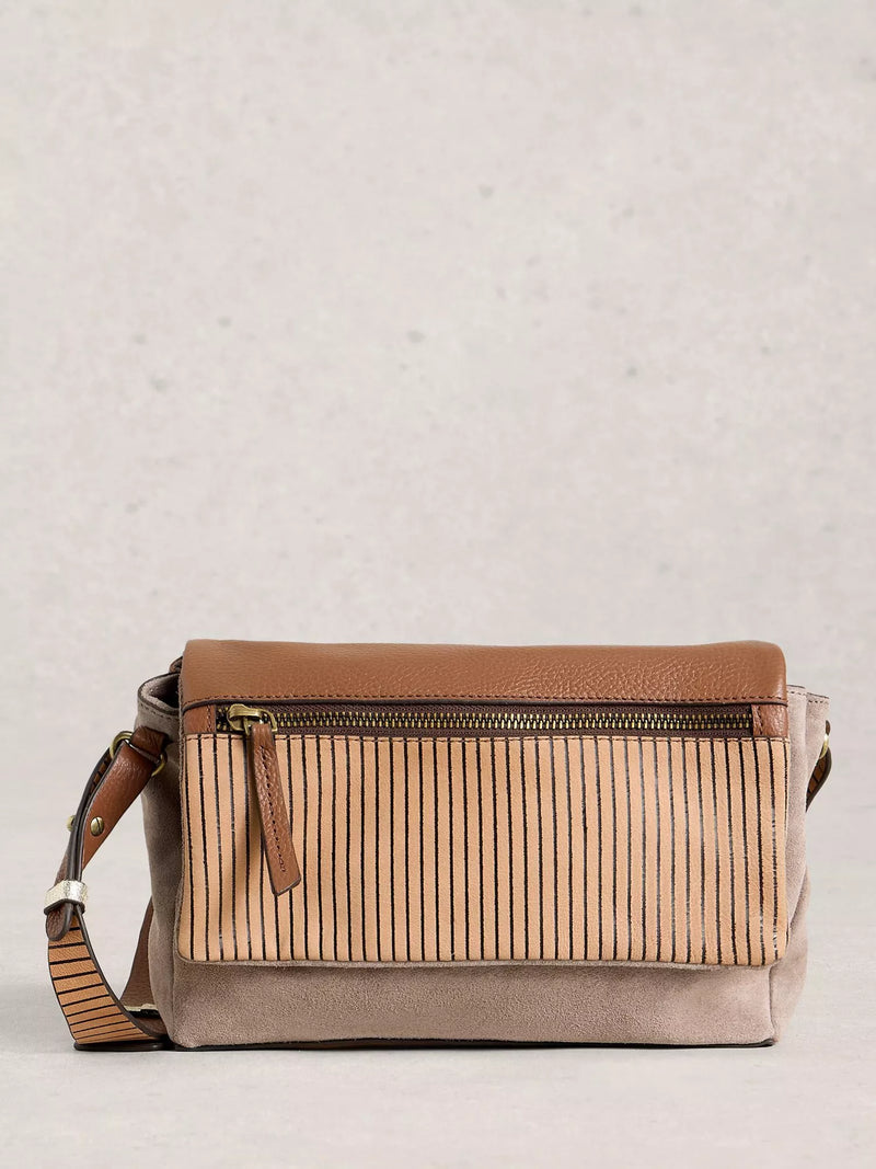 White Stuff Tiggy cross body bag in multi colour block, imported from the UK