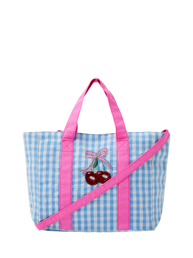 Angels by Accessorize mini cherry gingham tote bag blue (British brand)