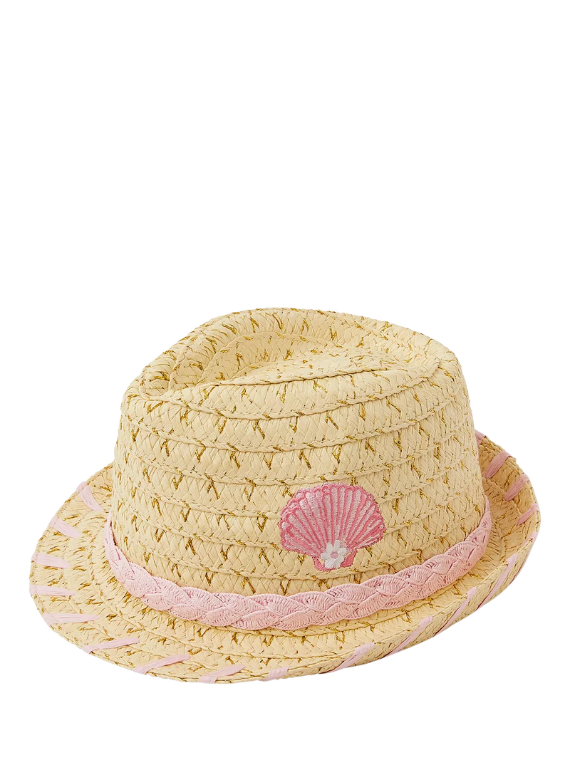 Angels by Accessorize kids straw trilby hat with seashell embroidery - British product