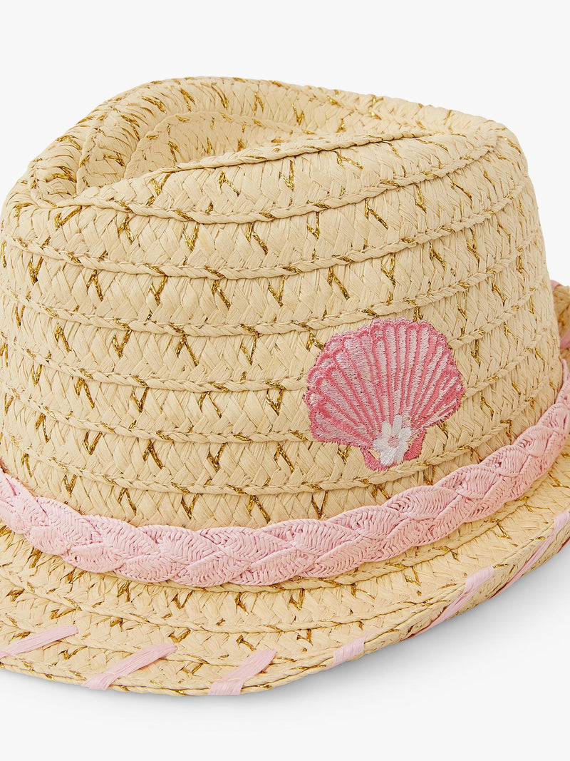 Angels by Accessorize kids straw trilby hat with seashell embroidery - British product