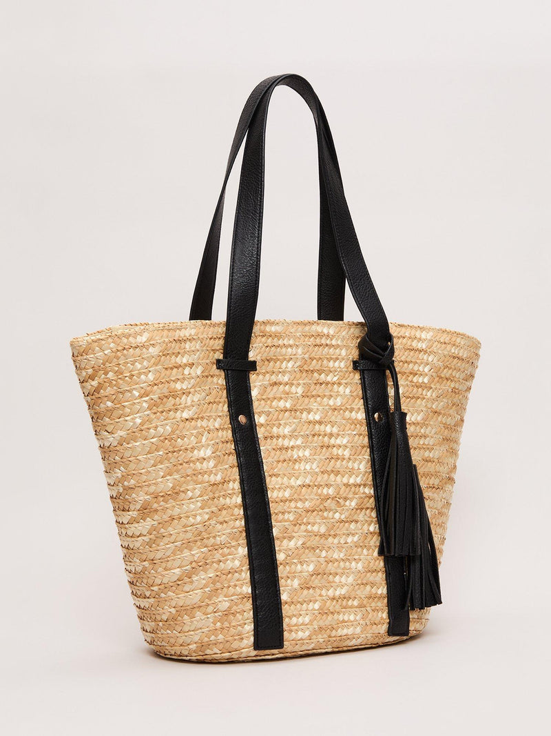 Phase Eight neutral straw shopper bag with contrast strap (British brand)