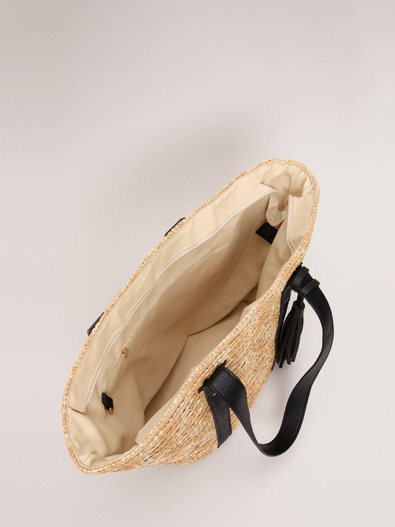 Phase Eight neutral straw shopper bag with contrast strap (British brand)
