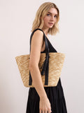 Phase Eight neutral straw shopper bag with contrast strap (British brand)