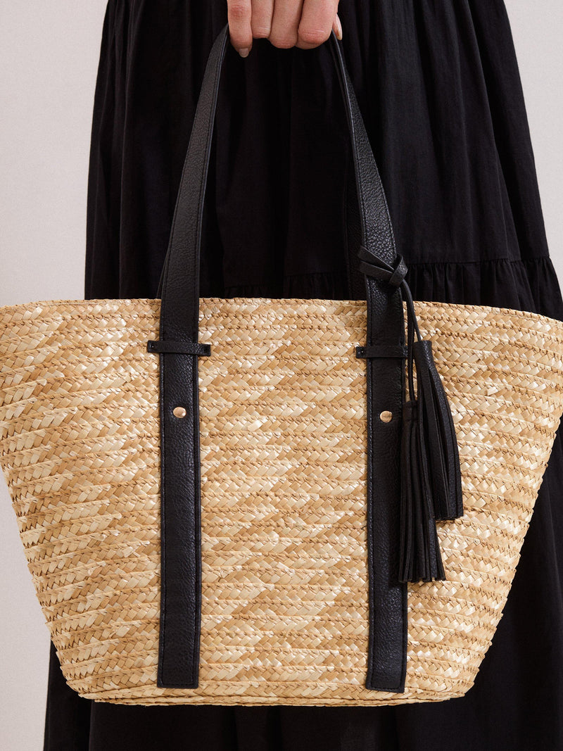 Phase Eight neutral straw shopper bag with contrast strap (British brand)