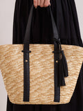 Phase Eight neutral straw shopper bag with contrast strap (British brand)