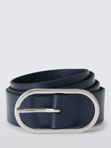 John Lewis John Lewis Leather Oval Buckle Belt Navy/Silver- Buy online at McGrocer