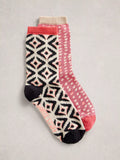 White Stuff geo print ankle socks pack of 2 pink multi (British brand)