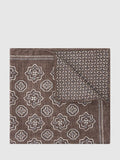 Reiss pocket square Chocolate Brown floral medallion silk (British brand)