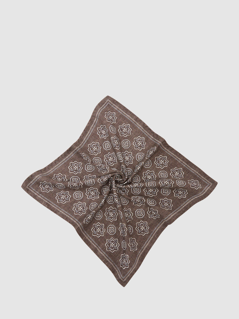 Reiss pocket square Chocolate Brown floral medallion silk (British brand)