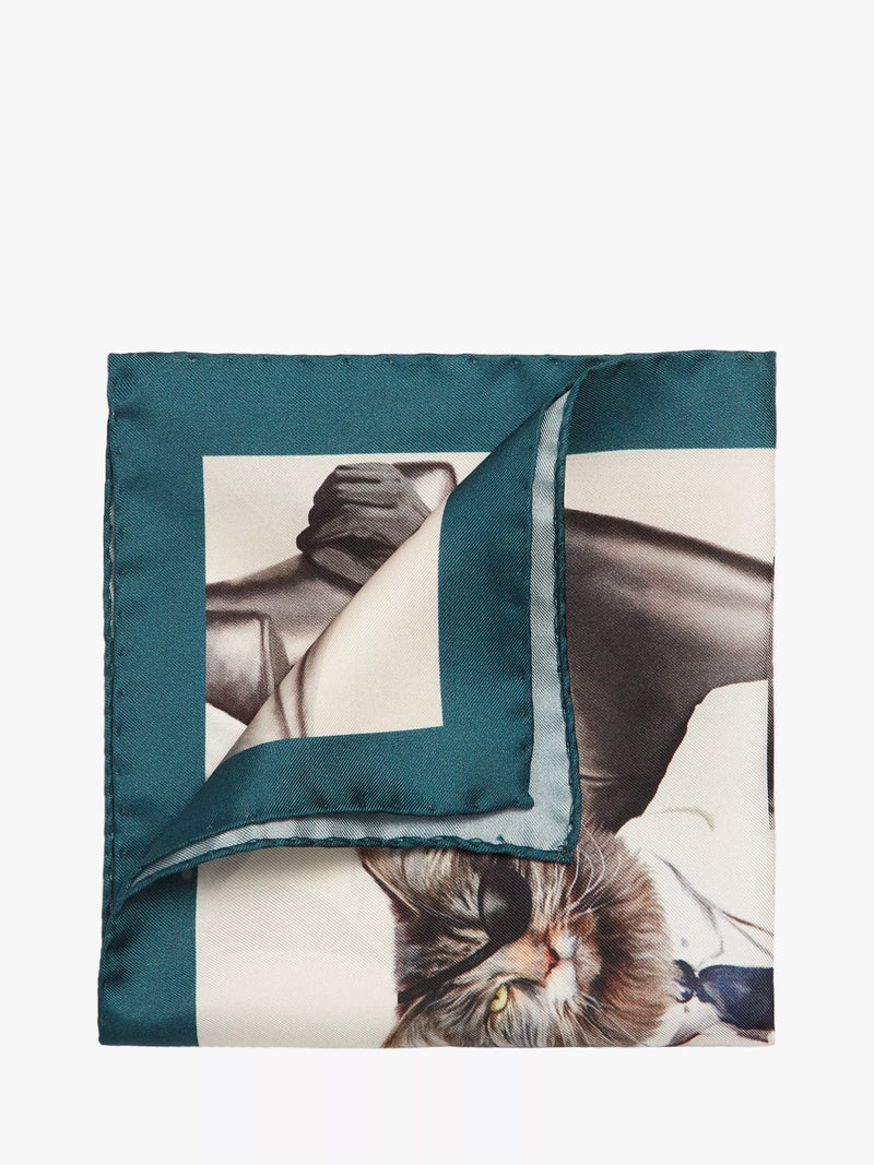 Simon Carter pocket square evil cat blue multi, imported from the UK
