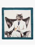 Simon Carter pocket square evil cat blue multi, imported from the UK