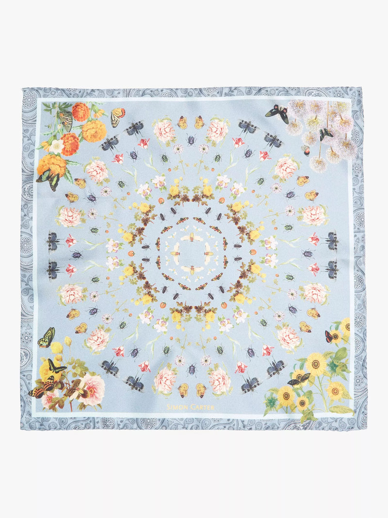 Simon Carter silk pocket square Blue Multi, UK version