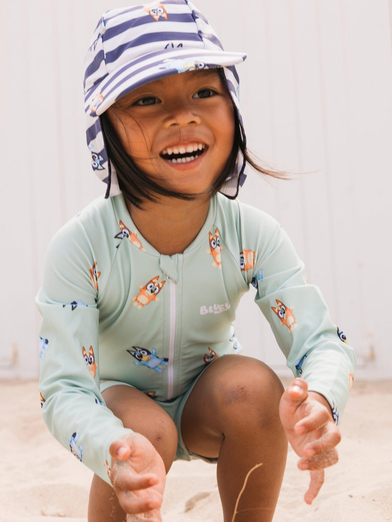 Swim Essentials baby sun hat Bluey print black striped - British product