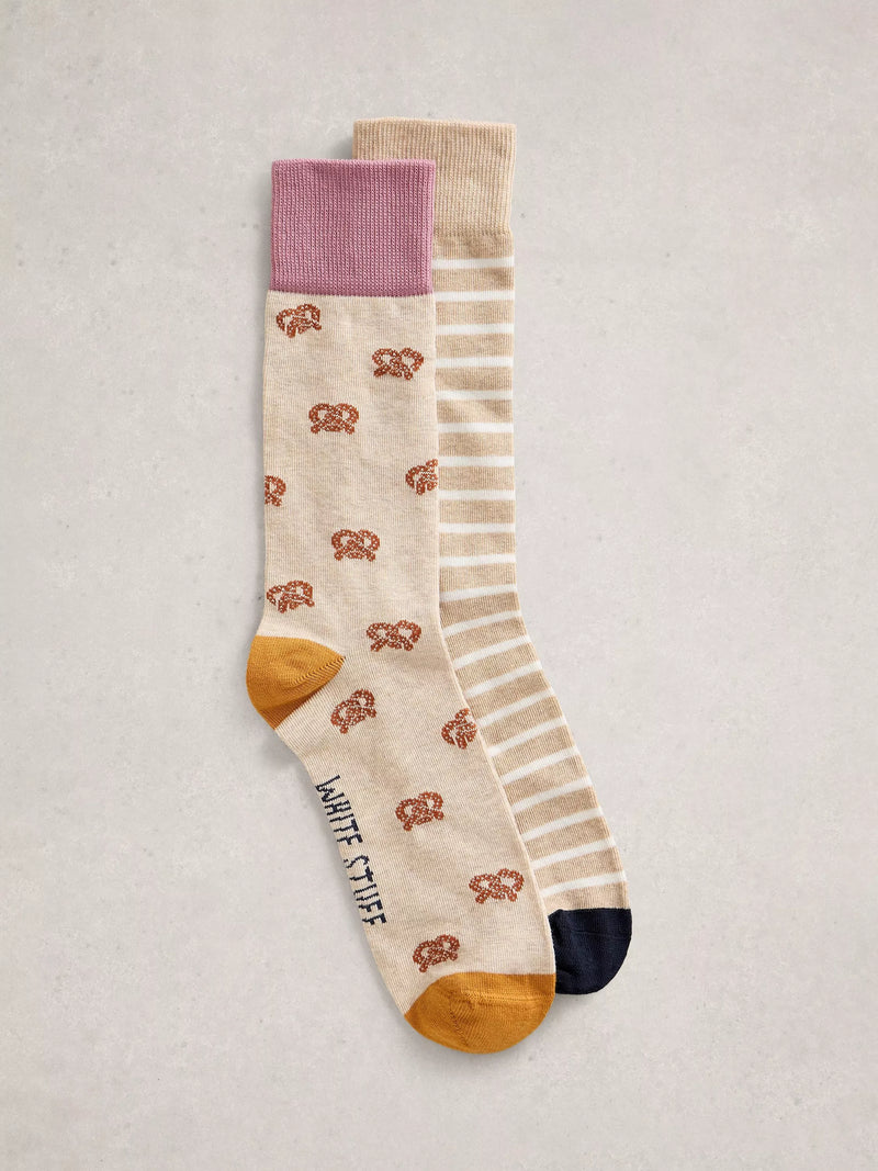 White Stuff cotton blend pretzel ankle socks pack of 2, UK version