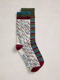 White Stuff pattern and stripe ankle socks red pack of 2 (British brand)