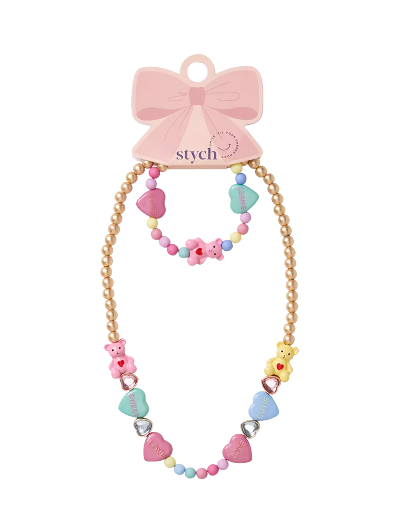 Stych teddy charm necklace and bracelet set multi 12cm - British product