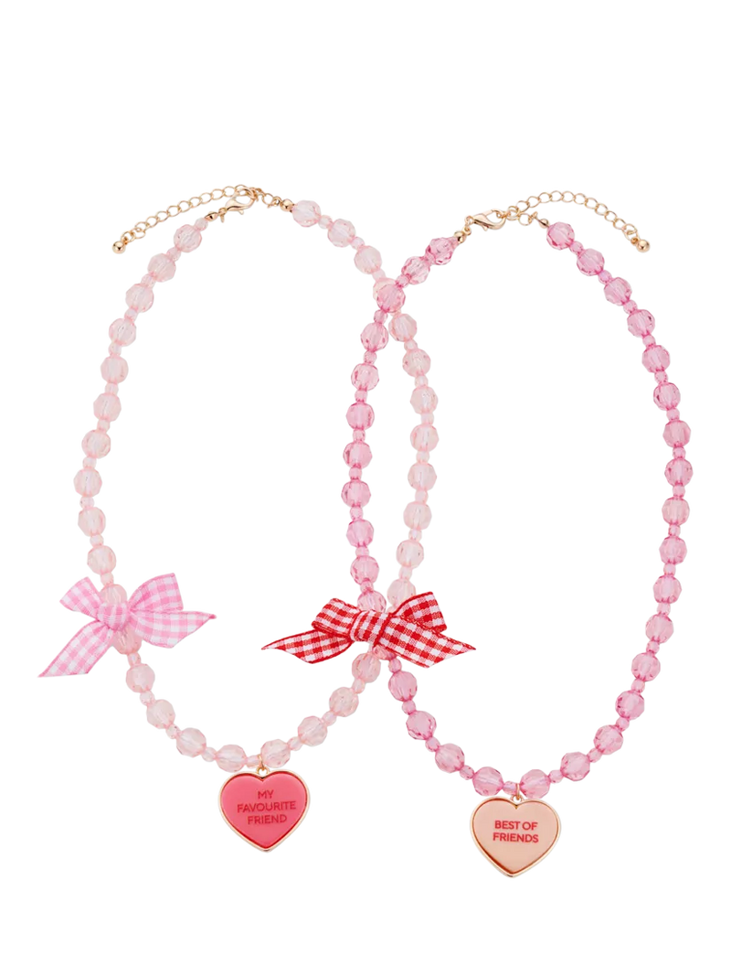 Stych best friend necklace set pink heart charms (British brand)