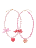 Stych best friend necklace set pink heart charms (British brand)