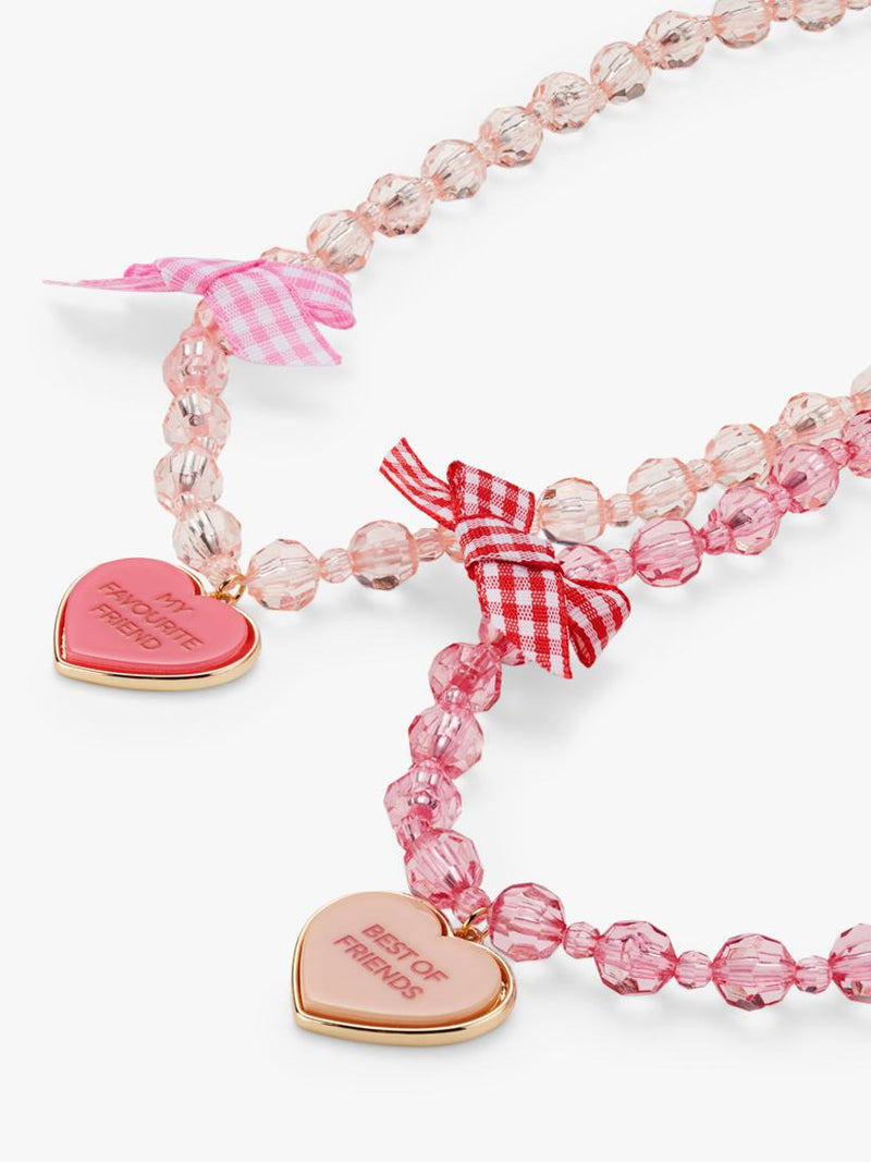 Stych best friend necklace set pink heart charms (British brand)