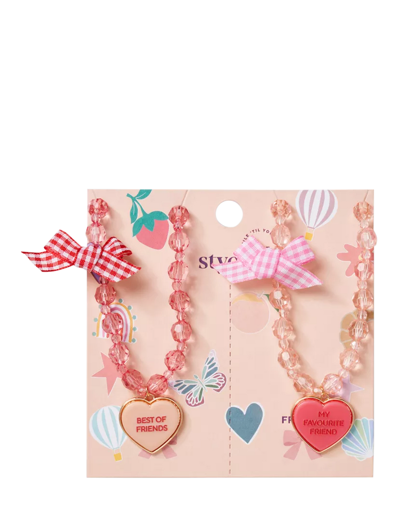 Stych best friend necklace set pink heart charms (British brand)