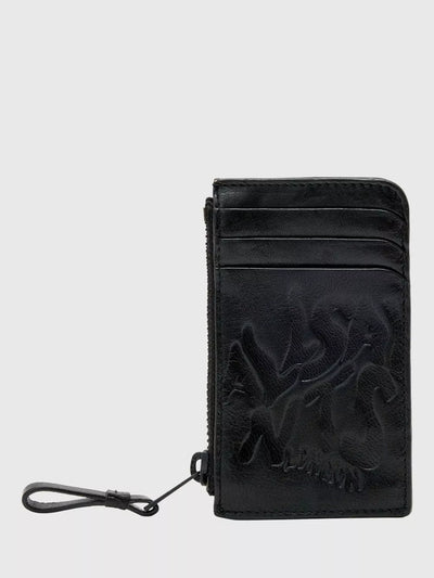 John Lewis AllSaints Isamu Embossed Logo Pure Leather Card Holder, Black- Buy online at McGrocer