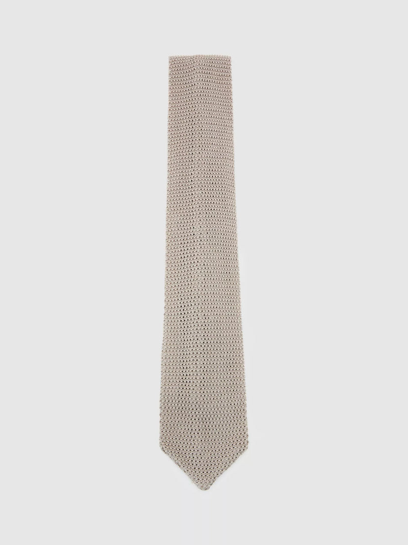 Reiss Punto silk knit tie Champagne, imported from the UK