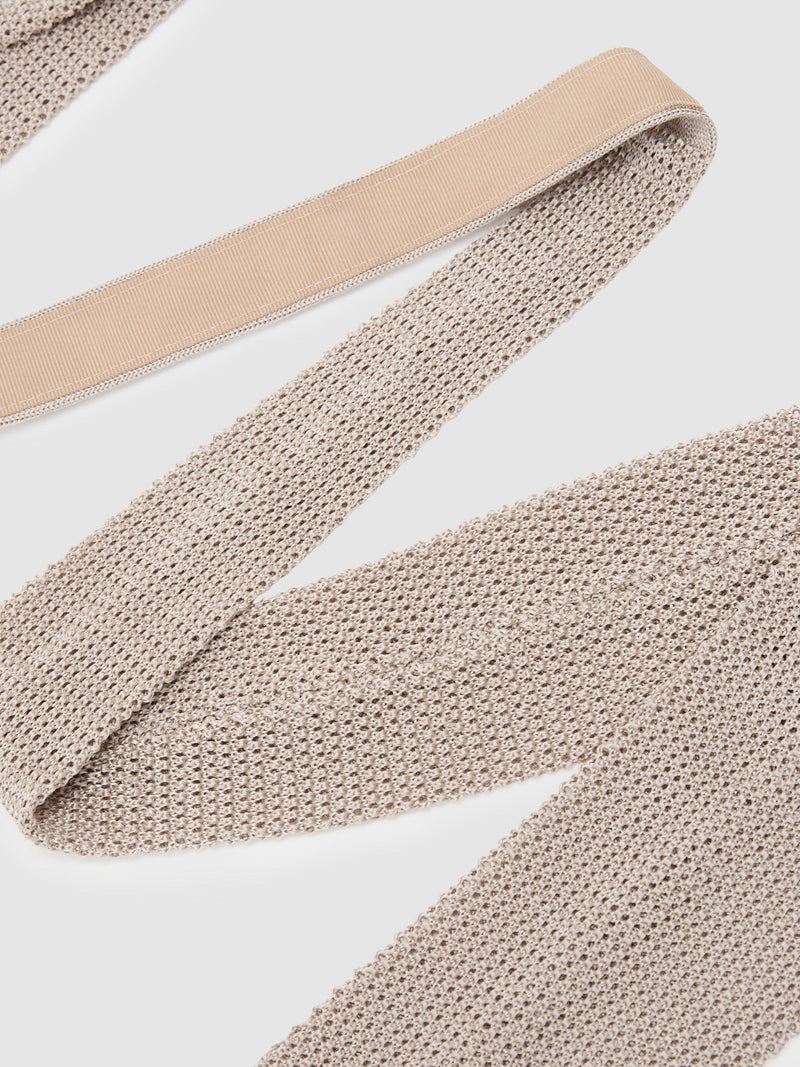 Reiss Punto silk knit tie Champagne, imported from the UK
