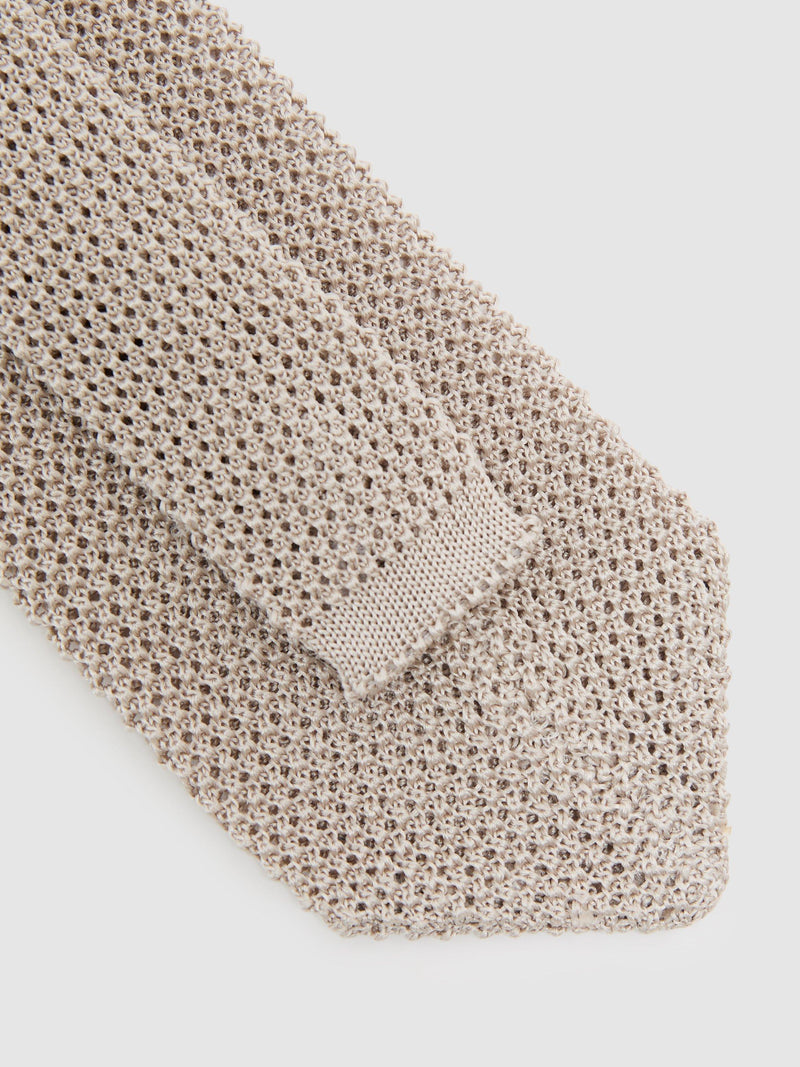 Reiss Punto silk knit tie Champagne, imported from the UK