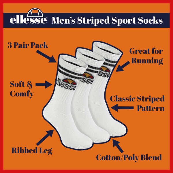 Ellesse 3 pack mens Vulloni jacquard logo sport socks - British product