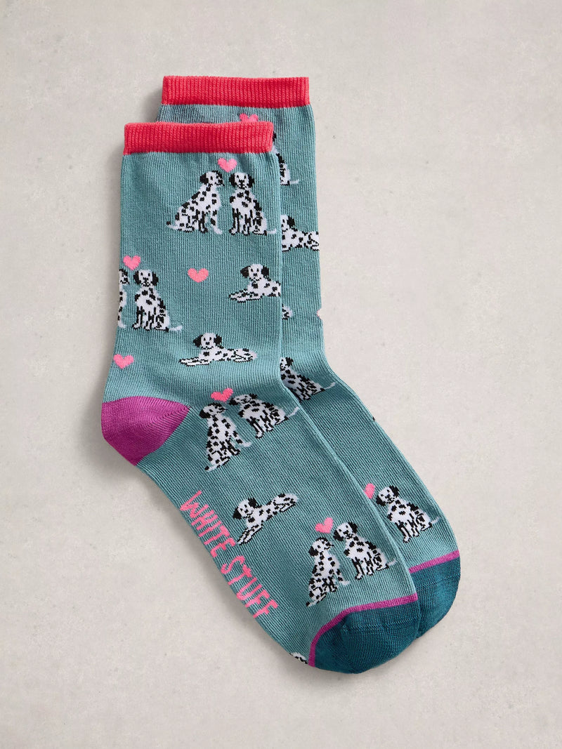White Stuff ankle socks Dalmatian hearts blue - British product