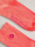 White Stuff embroidered flower ribbed socks orange - British product