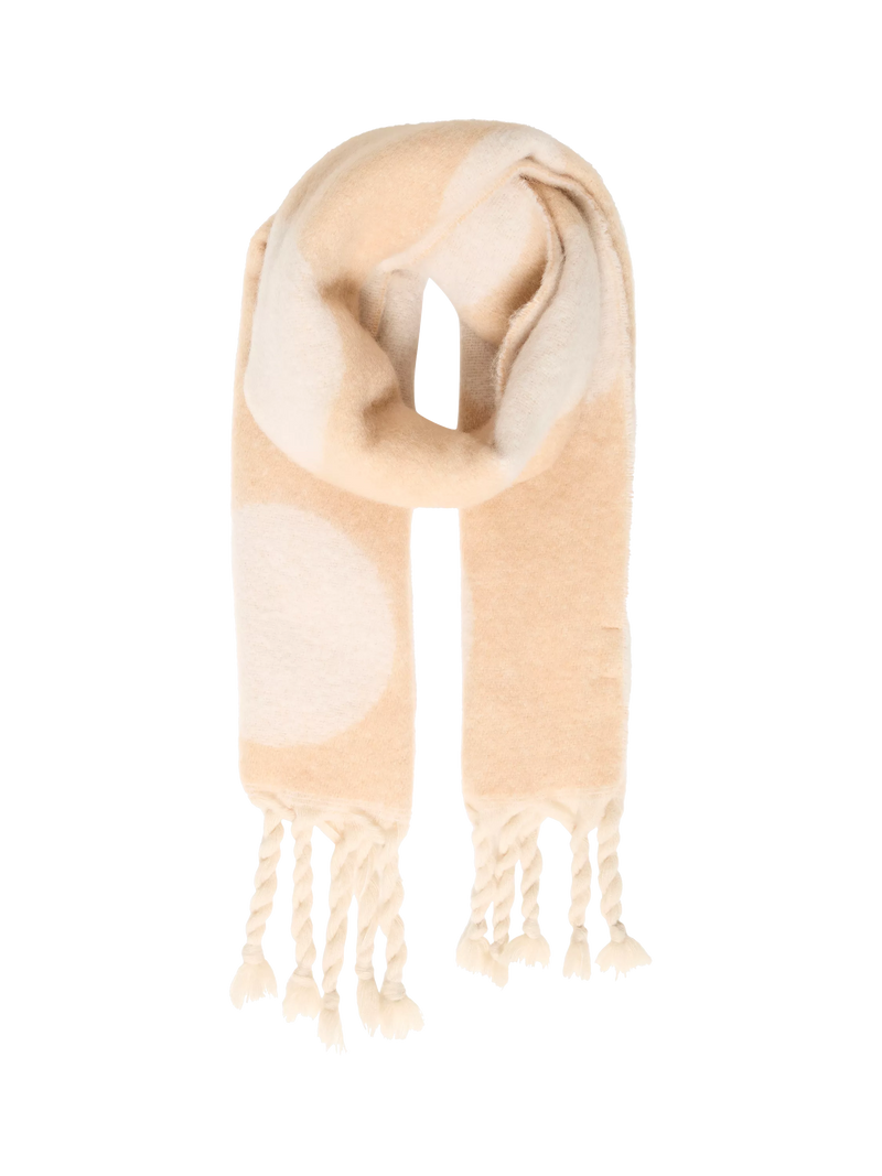 ICHI Mie spot tassel scarf in Safari, 185cm long (British brand)