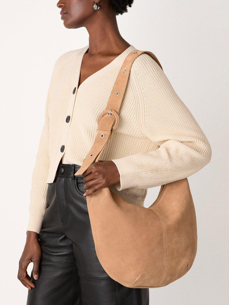 Whistles Sia curved pure suede bag taupe - British product