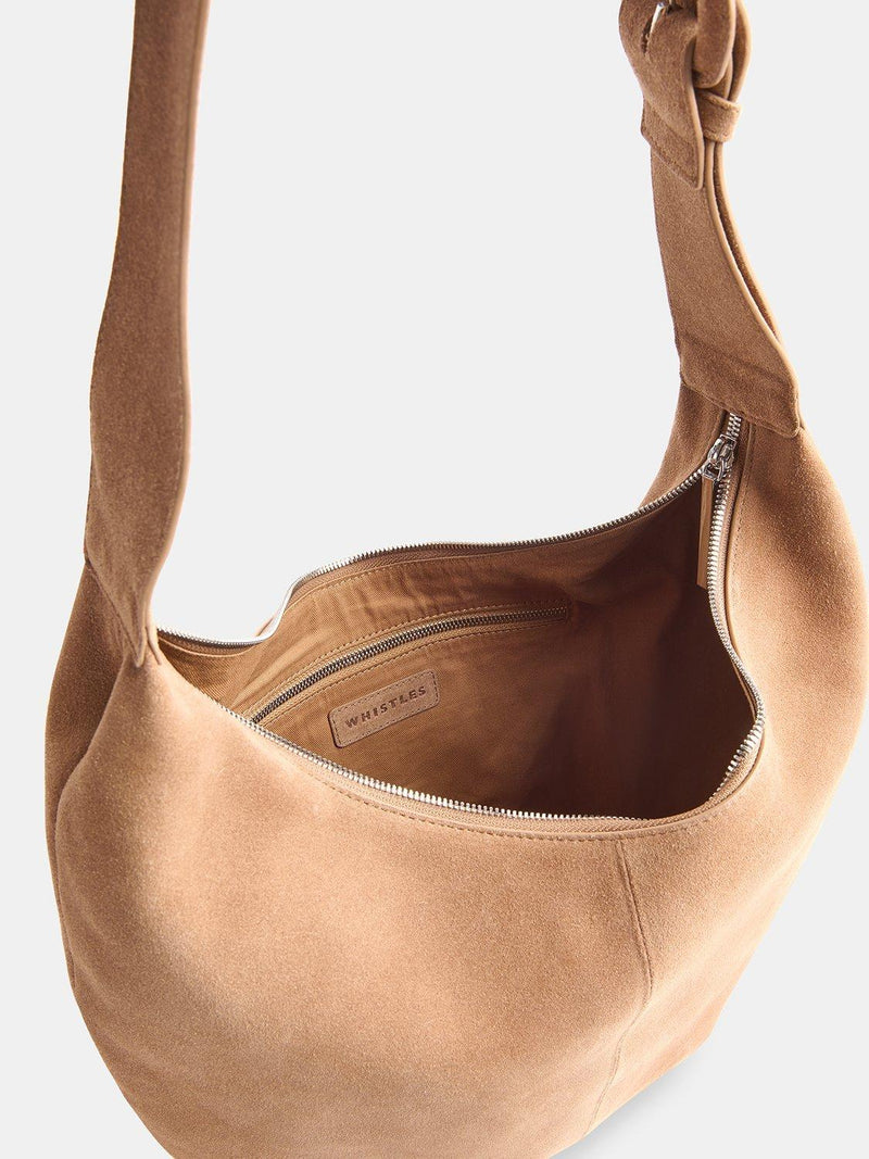Whistles Sia curved pure suede bag taupe - British product