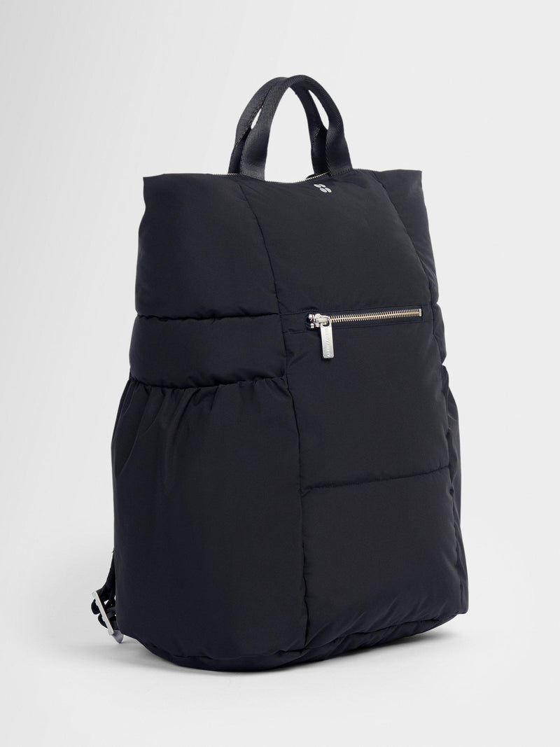 Sweaty Betty Nimbus backpack in black with reflective details, UK version