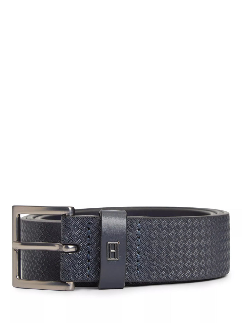 Tommy Hilfiger leather belt all-over flag print midnight blue, imported from the UK