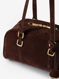 Mint Velvet suede crescent shoulder bag brown, imported from the UK