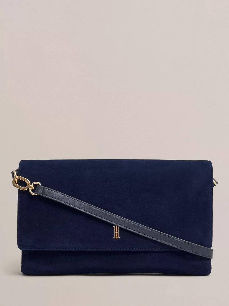 Hobbs Ashley Pure Suede Clutch Bag Midnight Navy, UK version