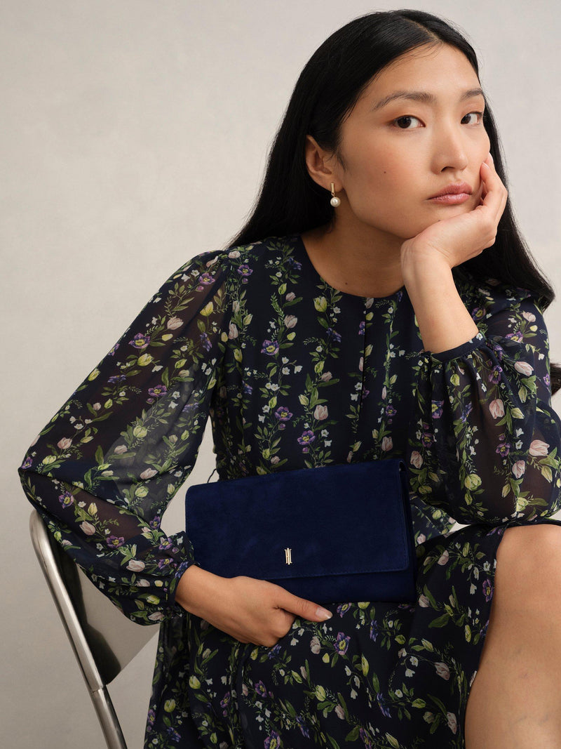 Hobbs Ashley Pure Suede Clutch Bag Midnight Navy, UK version