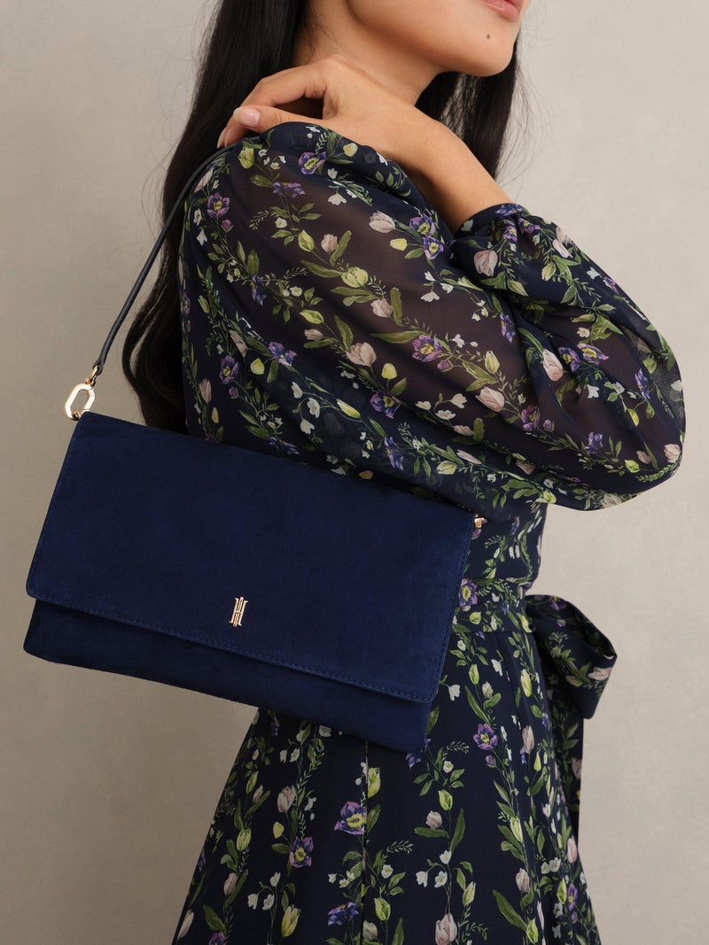 Hobbs Ashley Pure Suede Clutch Bag Midnight Navy, UK version