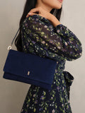 Hobbs Ashley Pure Suede Clutch Bag Midnight Navy, UK version