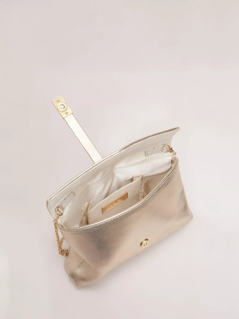 Phase Eight gold leather clutch bag, imported from the UK