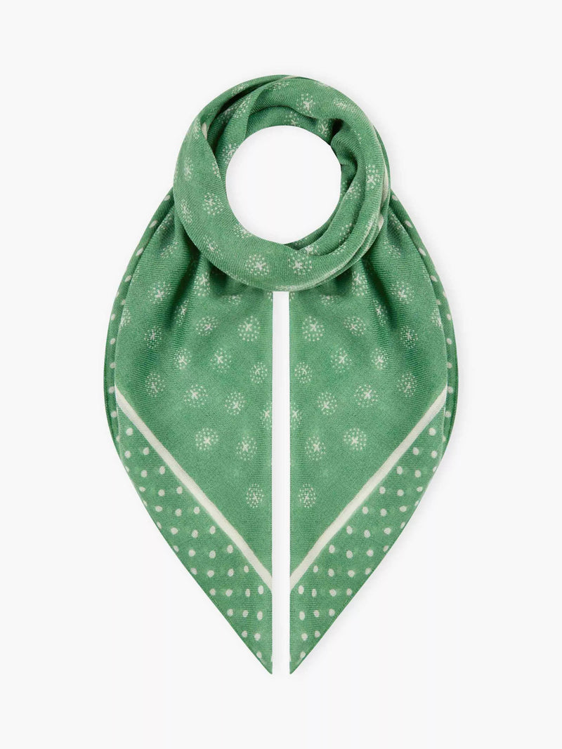 Brora patchwork pure wool scarf in thyme (British brand)
