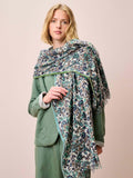 Brora botanical wool stole pearl indigo, imported from the UK