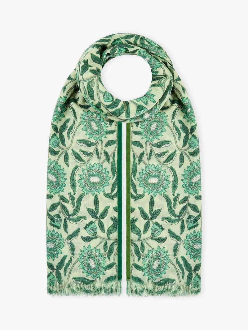 Brora pure wool stole pistachio botanical print 200cm (British brand)